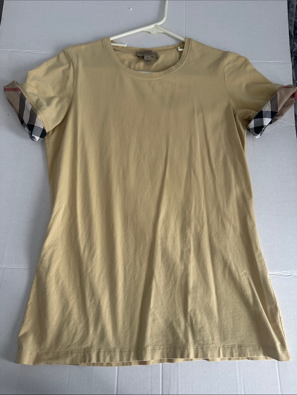 Burberry Checked Cuff Shirt Beige Cotton Size L